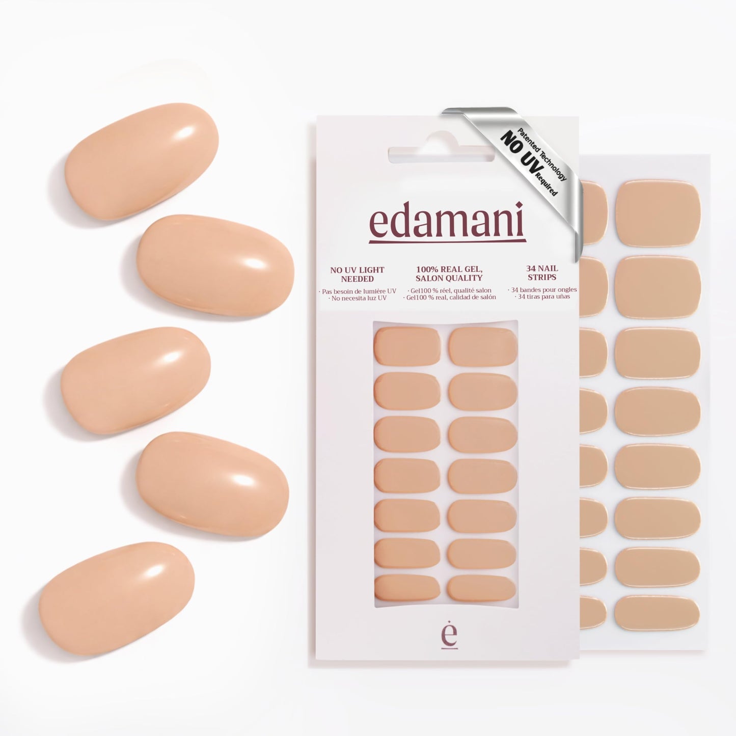 edamani 34 Piece Fully Cured Gel Nail Strips With No UV Light Needed, 14+ Days Gel Nail Polish Stickers, Salon Quality, Easy to Apply & Remove – Toxin Free, No Damage (Dune Glow)