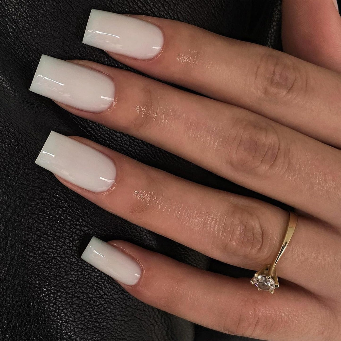 White Press On Nails Medium Long Square, Xcreando Medium Coffin Nails Acrylic Nails Press ons Glue on Nails Medium Length, Solid Color Fake Nails for Women, Natural Thick Artificial Nails Stick on