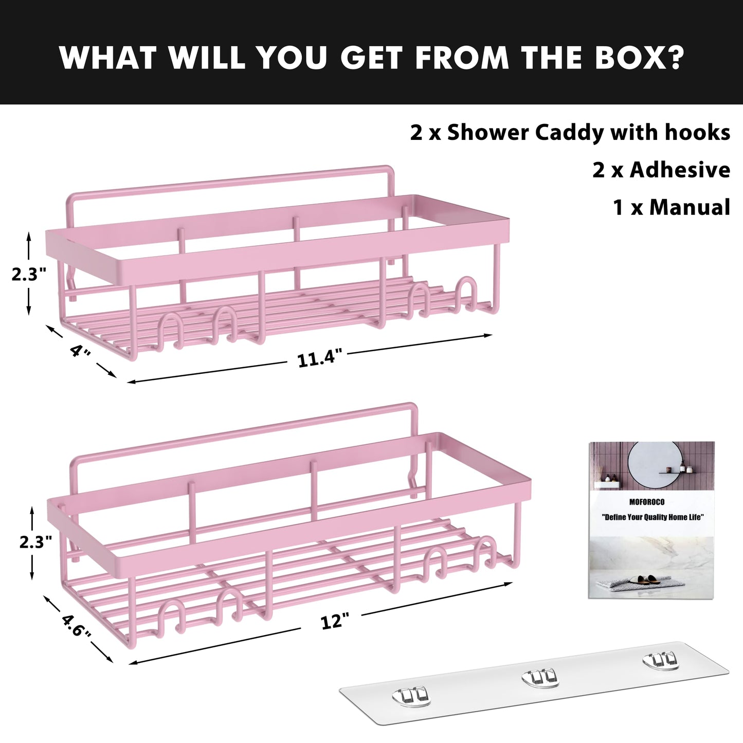Moforoco Shower Caddy Shelf Organizer Rack, Self Adhesive Black Bathroom Shelves Basket, Home Farmhouse Wall Inside Organization and Storage Decor Rv Accessories, First Camper Apartment Essentials