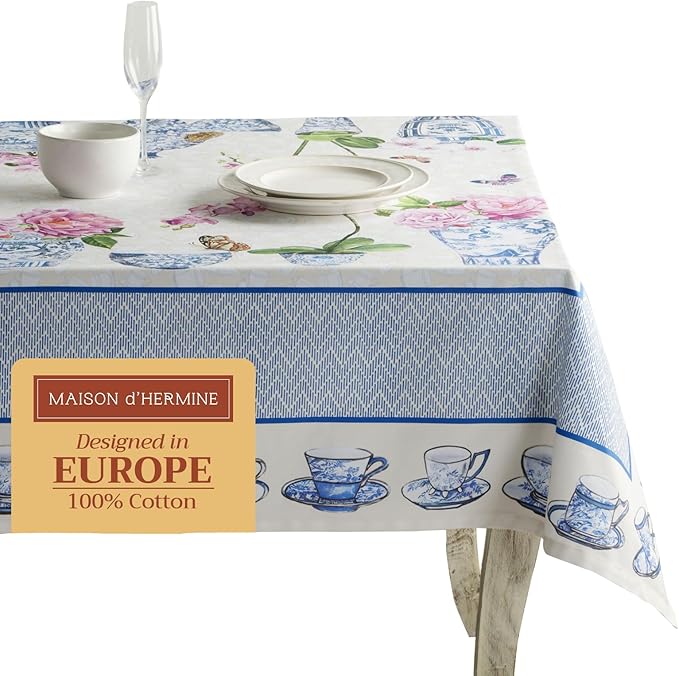 Maison d' Hermine Table Cloth Rectangle Table 100% Cotton 70 x 140 Inches Tablecloth Reusable Decorative for Dining Room Farmhouse Home Valentines Day Decorations Spring Summer - Canton