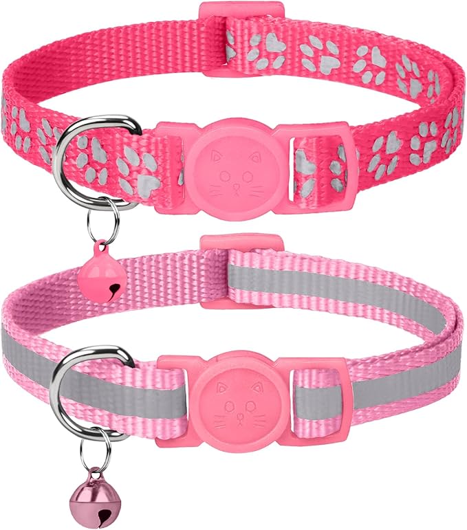 Taglory 2 Pack Reflective Breakaway Cat Collar with Bell, Sky Blue
