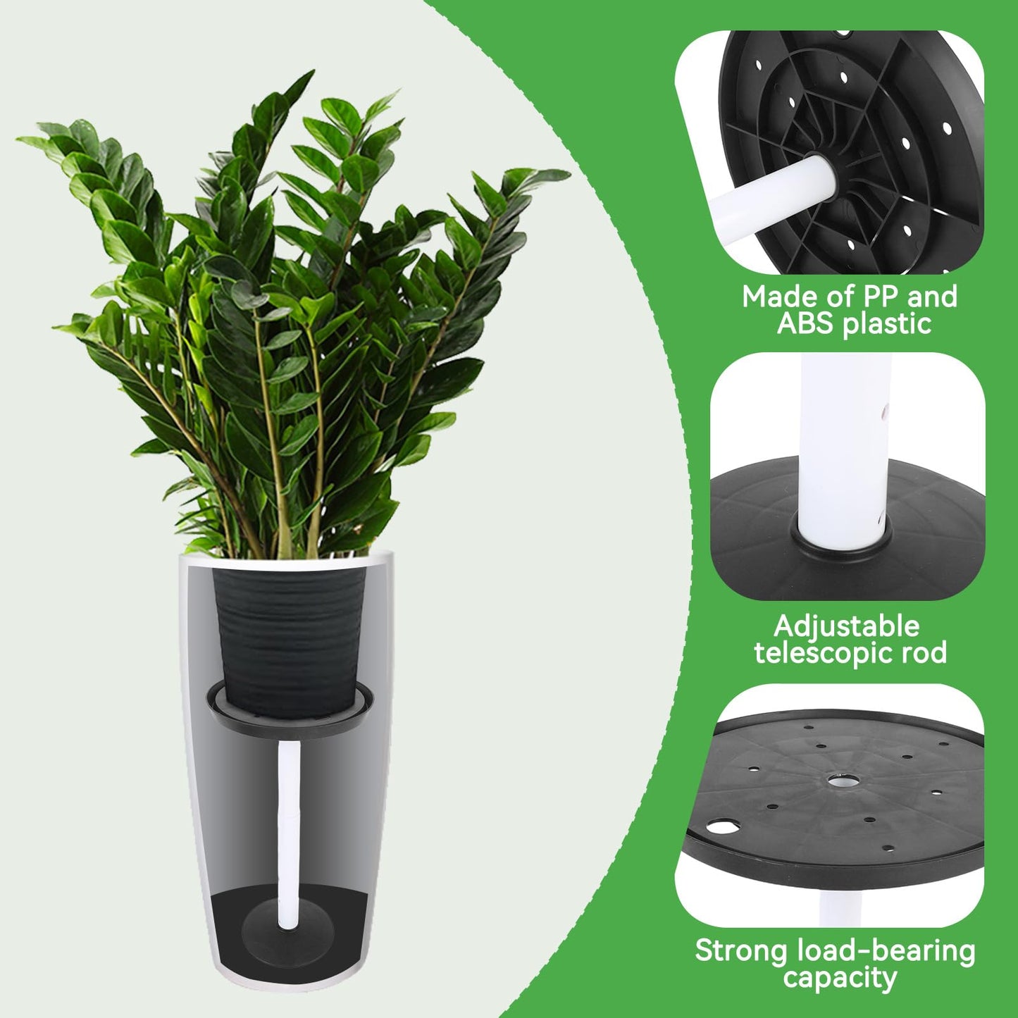 Gsycle 2 Sets Height Adjustable Riser for Plants, Plastic Planter Inserts Plant Pot Filler with Drainage Holes for Indoor Outdoor, Adjustable Pot Riser 11-17 inch for Large Container, Black