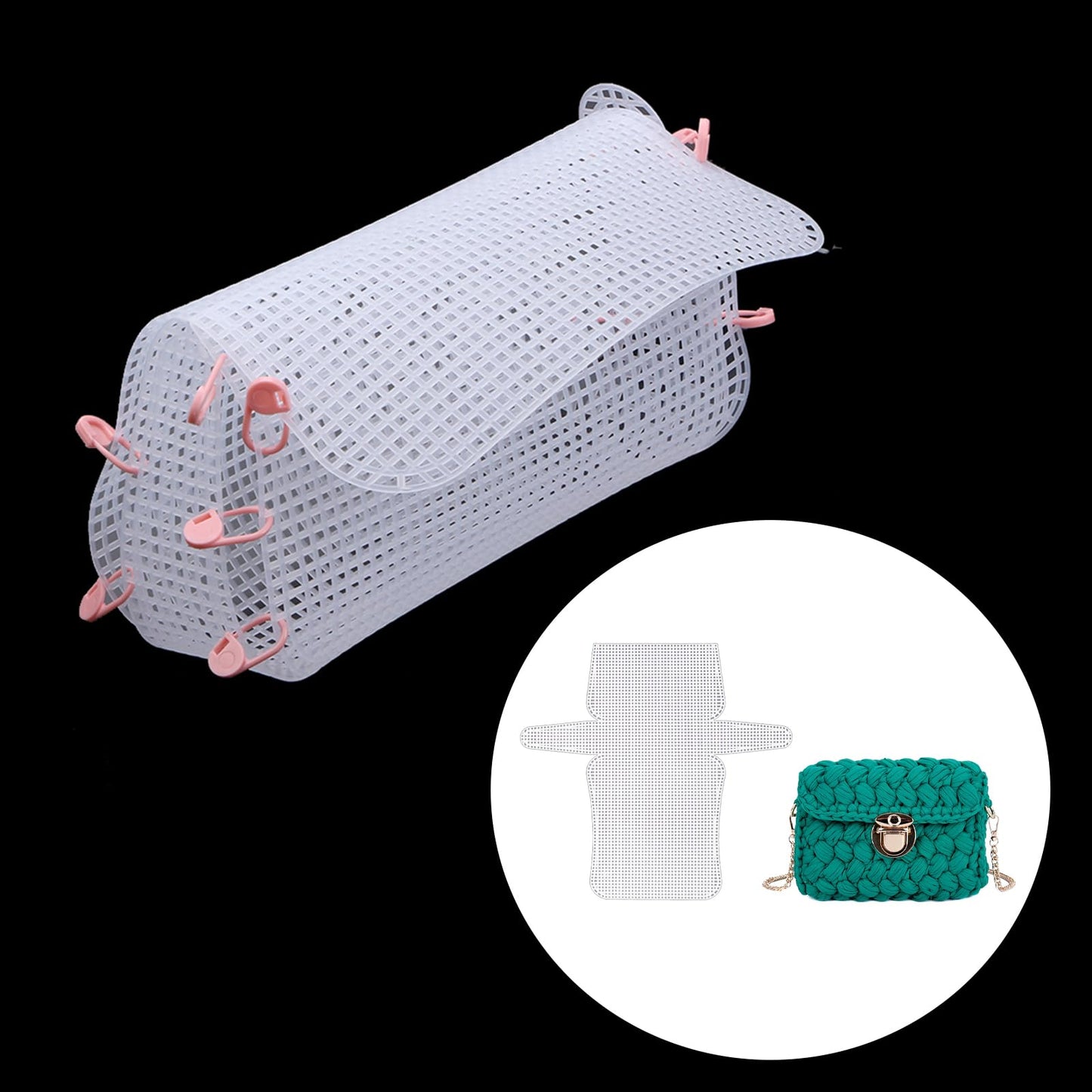 Wzttdm DIY Knitting Crochet Bags Kit, 8.7x4.9 Inch Blank Needlepoint Canvas Sheets, Mesh Plastic Canvas Bag Kit for Handmade Bag Making Acrylic Yarn Crafting Projects