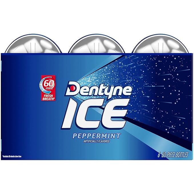 Dentyne Ice Peppermint Sugar-Free Chewing Gum, 6 Bottles of 60 Pieces (360 Total Pieces)