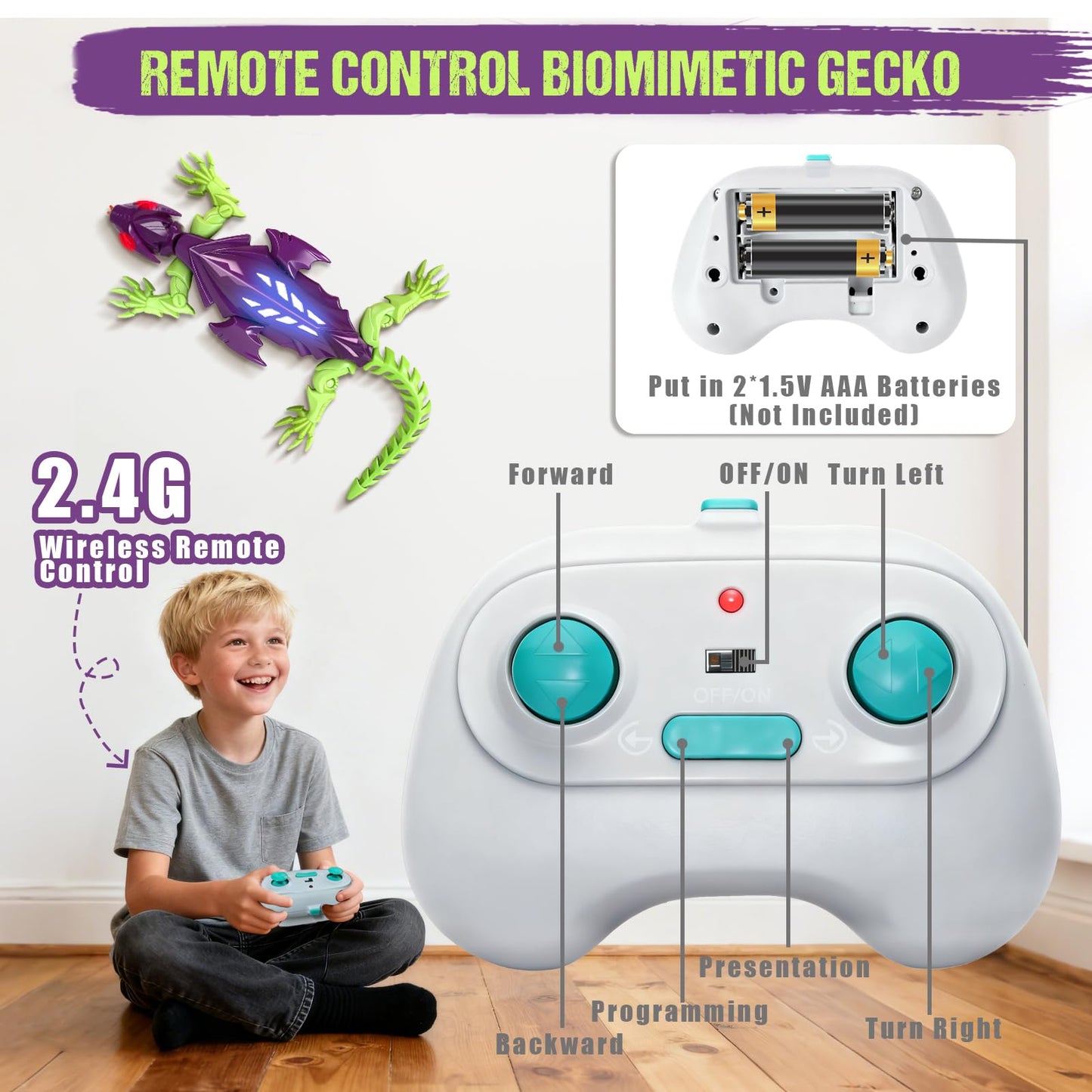 ORAANEYOYO Winged Flying Wall Climbing Gecko - Interactive RC Wall Crawler Robot Lizard,Geckos RC Toys for Boys Girls Teens Ages 3+, Halloween Birthday Gifts Easter Basket Stuffers Stocking Stuffers