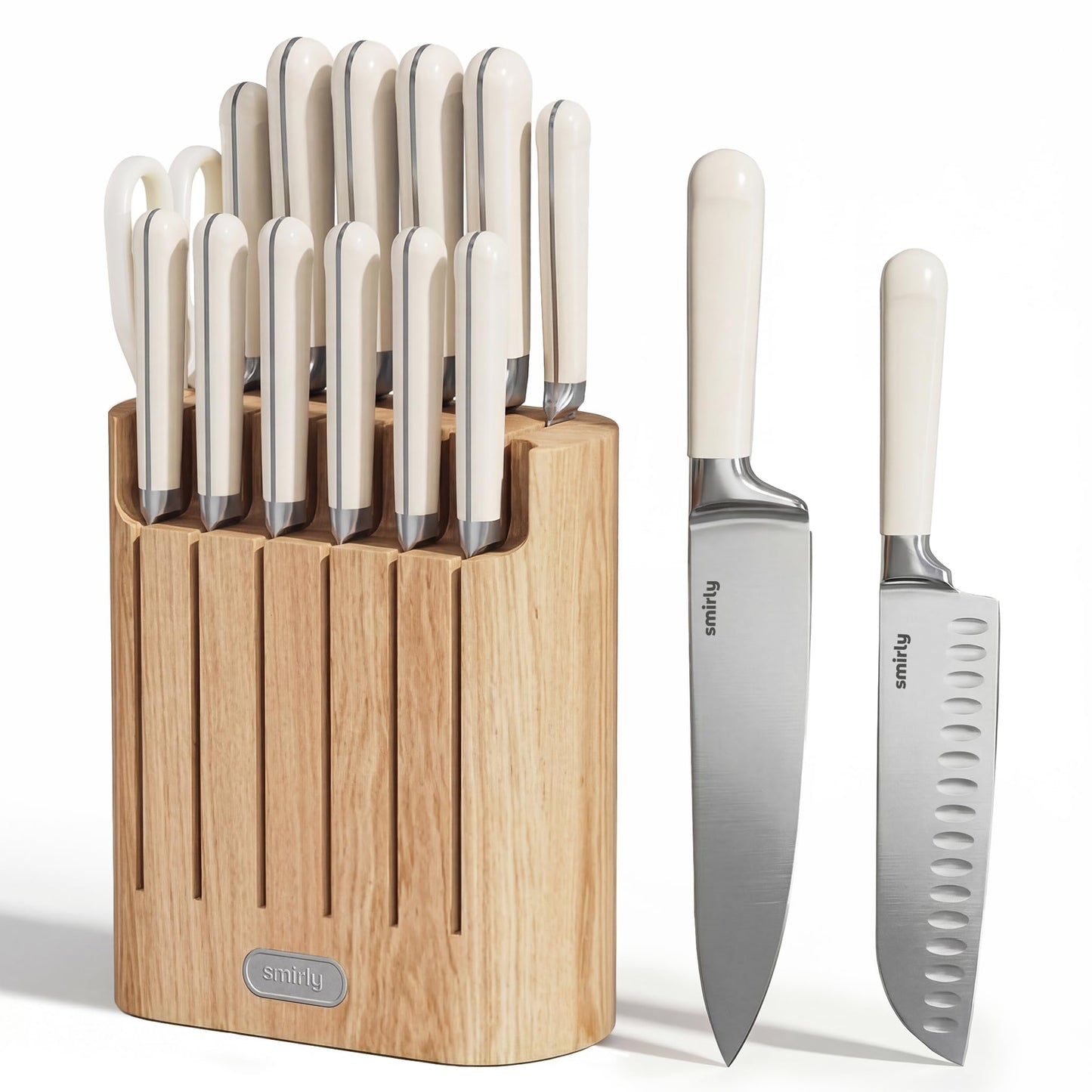 SMIRLY 14-Piece Kitchen Knife Set with Magnetic Block, High-Carbon Stainless Steel Chef Knife Set, Professional Sharpness, Dishwasher Safe, Cream White