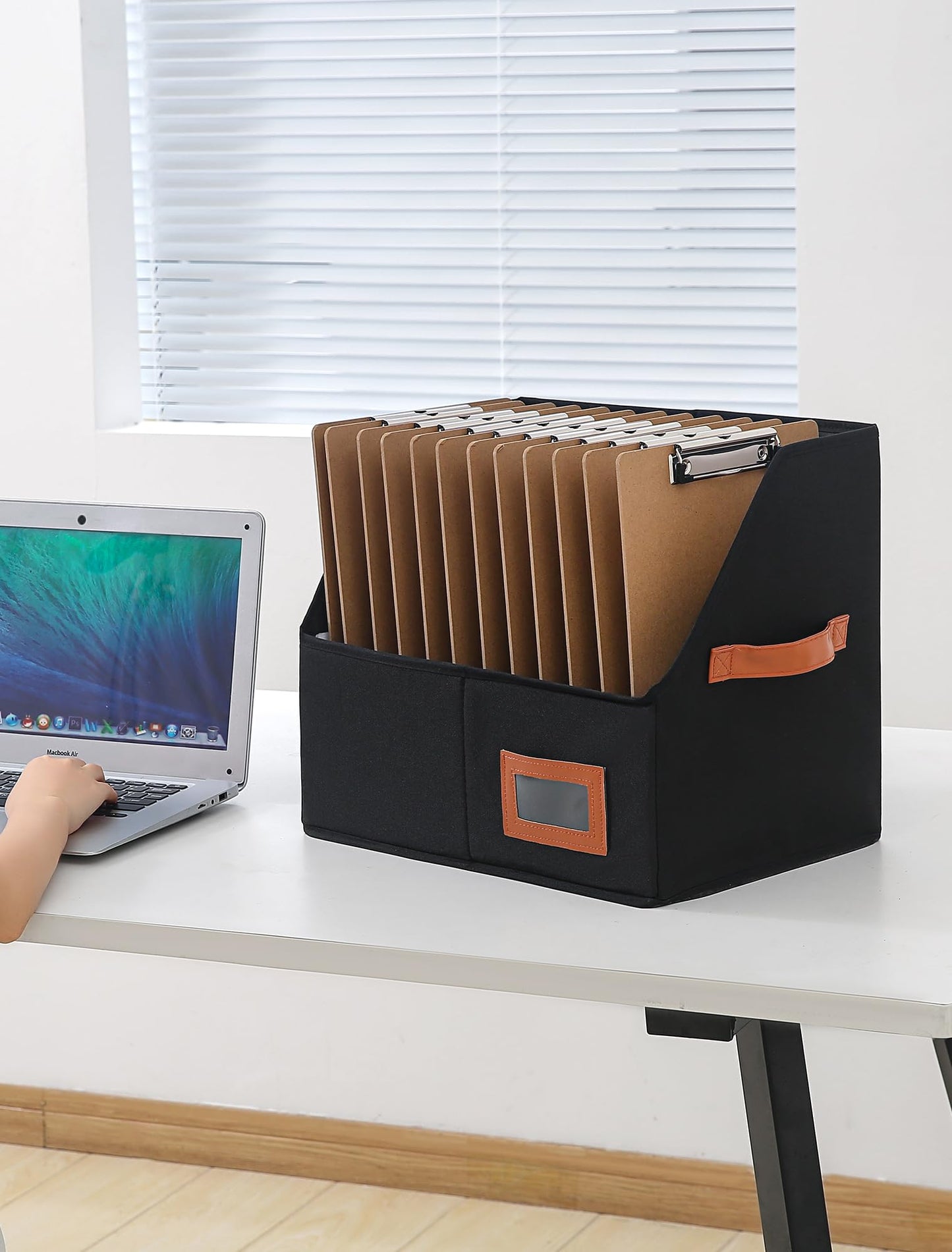 Qozary Clipboard Holder for Classroom-2 Pack Foldable Clip Board Storage Organizer Basket with Handle for Easy Carrying, Classroom Office Desk Organizer Bin, Clipboards Not Included