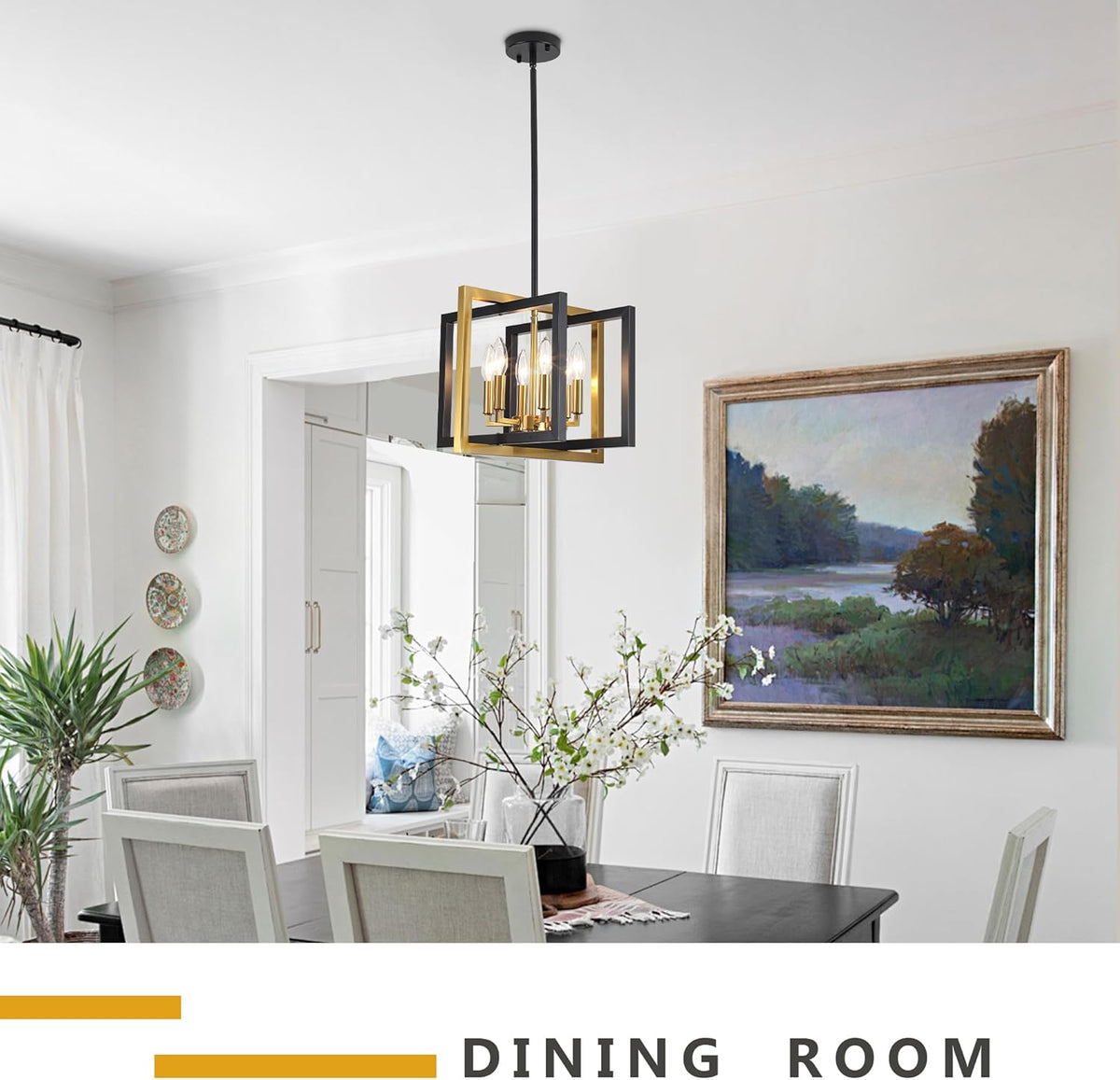 ANKYLHUA Black Gold Chandelier,6-Lights Ceiling Light Fixture E12,Adjustable Hight Pendant Lights Kitchen Island,Chandeliers for Dining Room,Bedroom,Entryway,Foyer