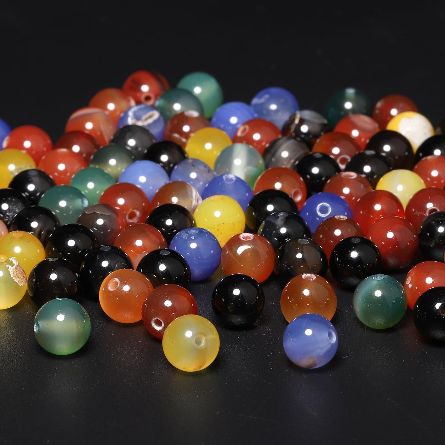 6mm Natural Multicolor Agate Beads for Jewelry Making Round Loose Gemstone Stones 1 Strand 15 Inch (About 60-63 pcs)