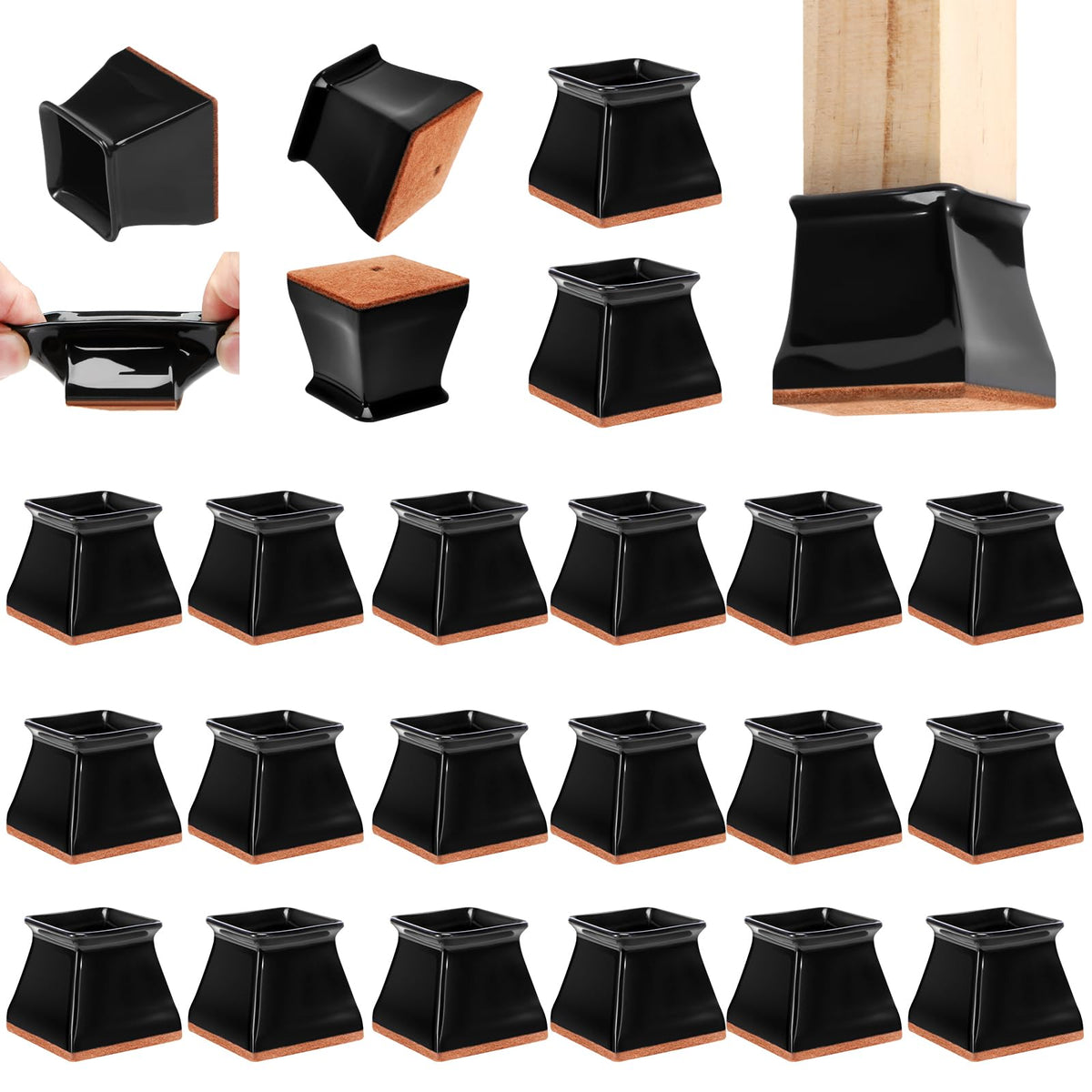 24 Pack Square Chair Leg Floor Protectors for Hardwood Floors (24 Count)