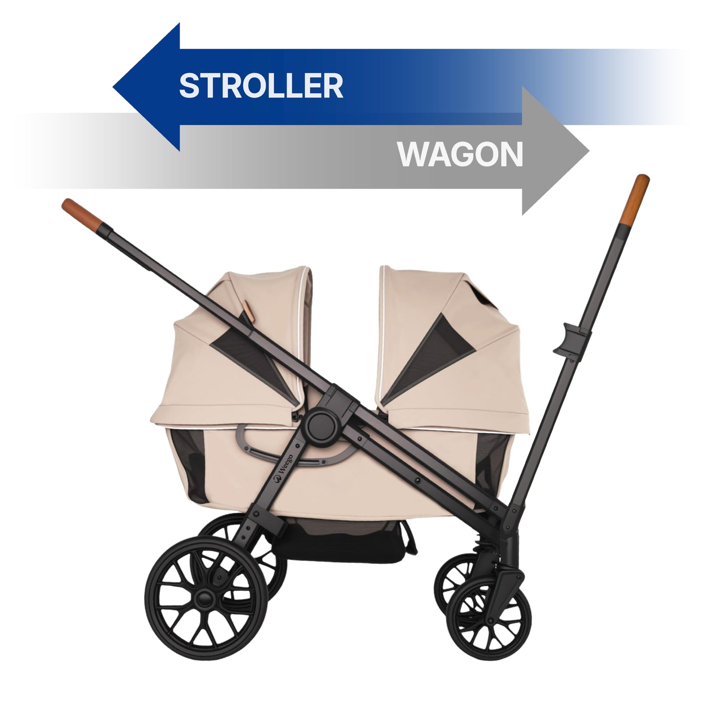 Wagon Stroller for 2 Kids, All-Terrain with Removable UV-Protection Canopy , Adjustable Push/Pull Handle, Snack Tray & Cup Holders, Perfect for Baby and Toddler（Black)