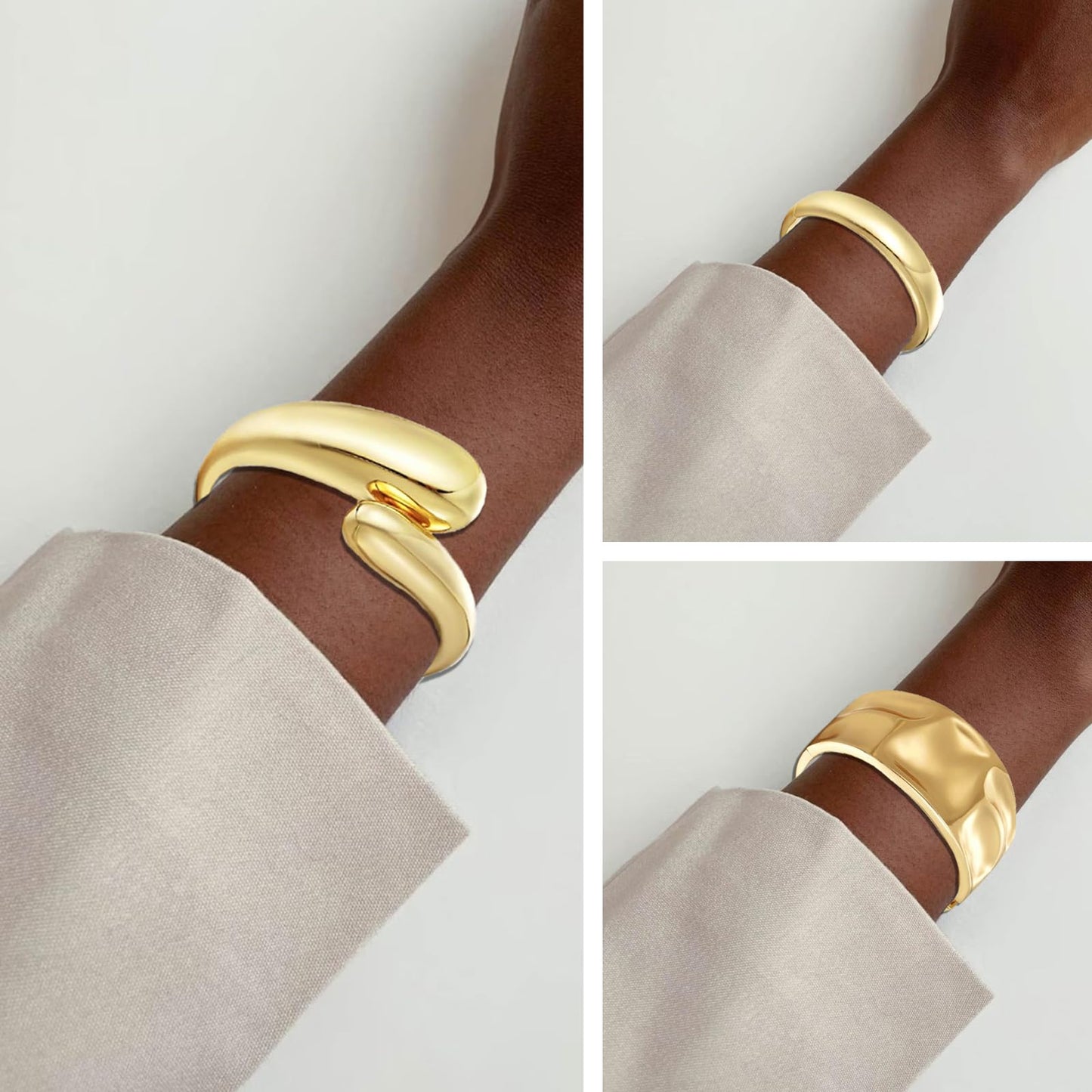 Moickoko Chunky Bangle Bracelets for Women,14k Gold Plated Dainty Cuff Stackable Bangles Set,Trendy Statement Cuff Bracelet Fashion Jewelry