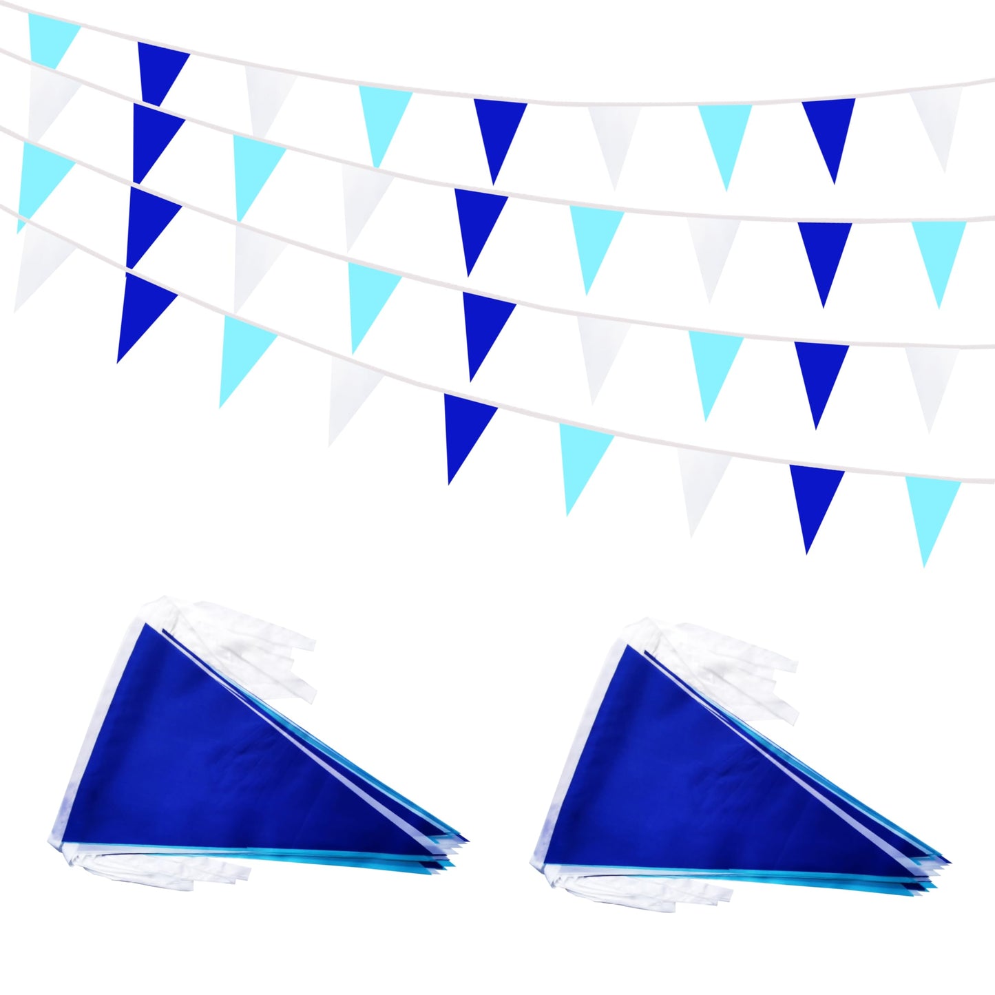 Rotenl 100 Feet 60 Pcs Blue White & Dark Blue Pennant Banner Triangle DIY Flag, Bunting Streamers Decor for Grand Opening, Birthday, Wedding Celebration