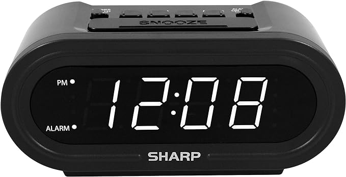 Sharp AccuSet Self-Setting Alarm Clock with White LED, Midnight Black