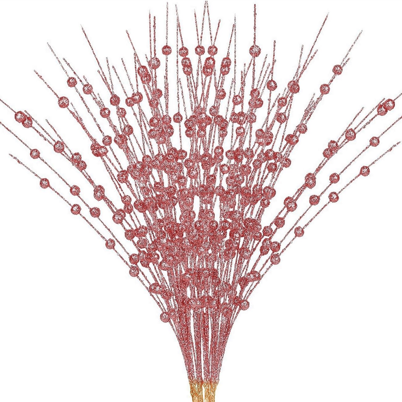 Artificial Glitter Berry Stem Ornaments 17” Decorative Faux Bright Berries Flowers Decorations Picks Bead Sticks Branches for Home Christmas Tree Decor DIY Wreath Crafts - Champagne Pink 10 Pack