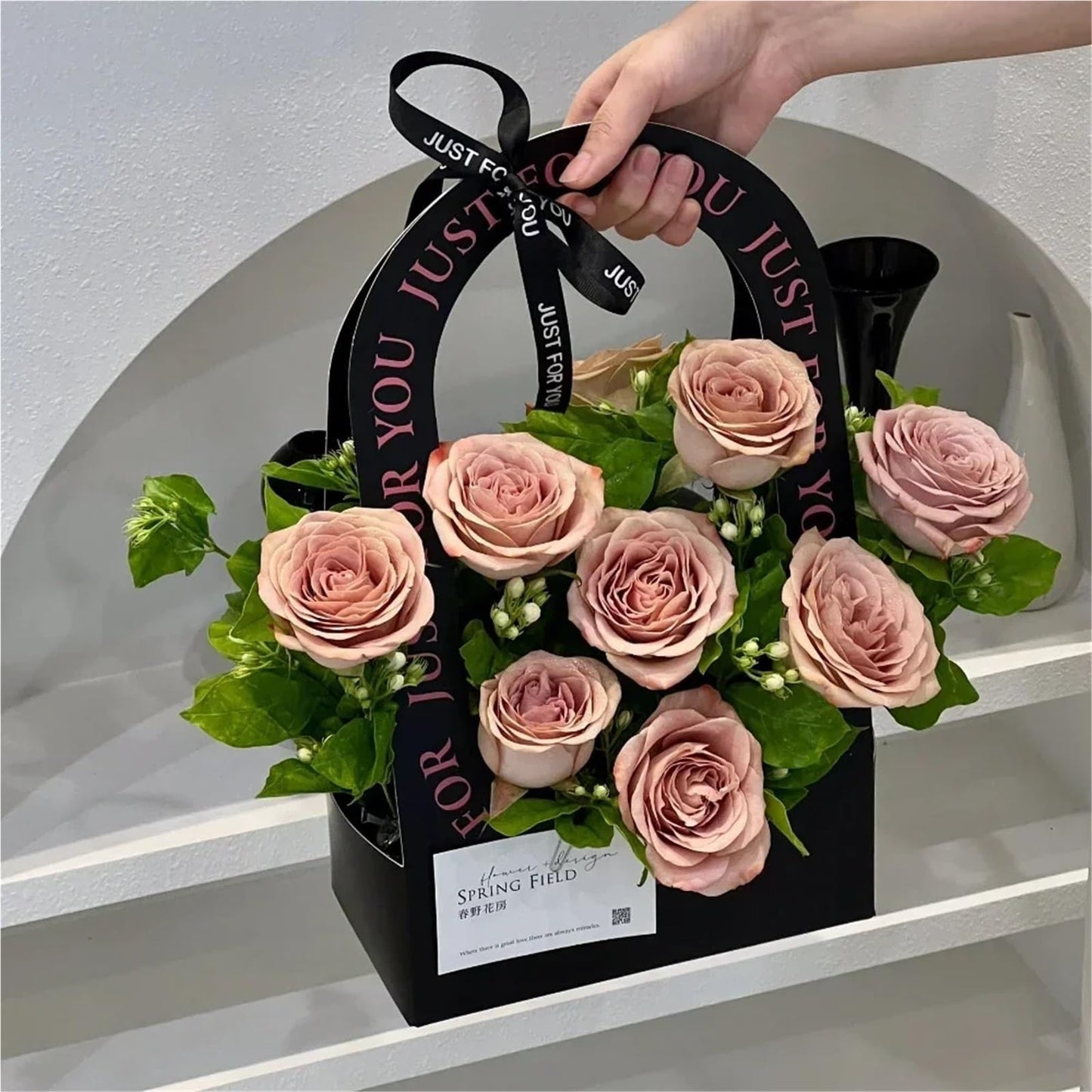 Nikeg Kraft Paper Flower Gift Bags 12Pcs Valentine's Day Hollow Folding Handheld Flower Basket Simple Box Paper Handbag Mother's Gift Arrangement(Red)