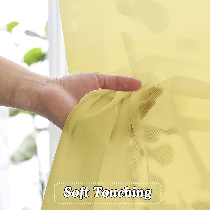 OVZME Mustard Yellow Sheer Curtains, 36 inch 2 Panels Set, Light Filtering Short Voile Curtains Drapes, Rod Pocket, 42W x 36L