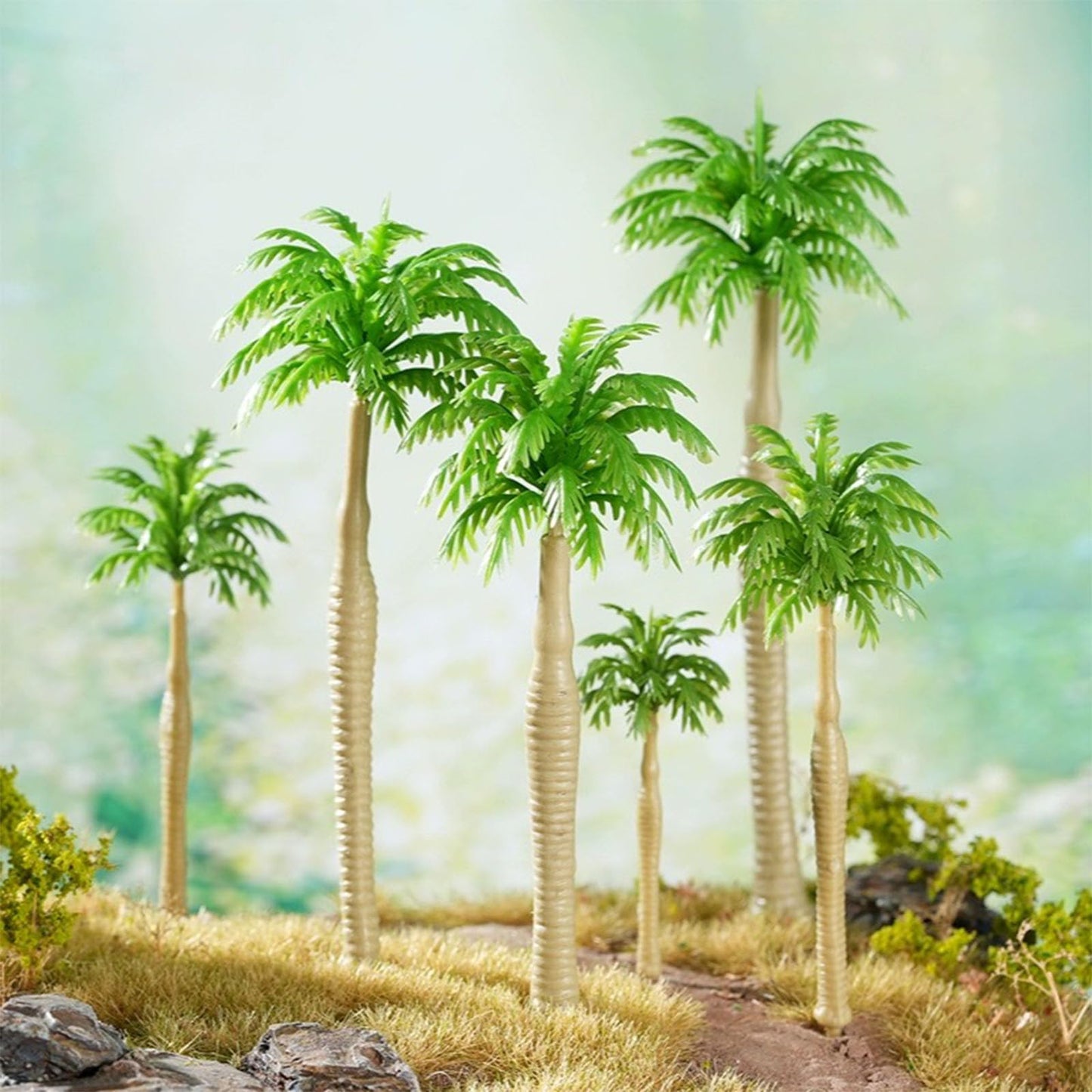 Cayway 50 PCS Model Trees Coconut Palm Model Trees, Mixed Model Trees for Model Train Railway Architecture Diorama DIY Scenery Landscape
