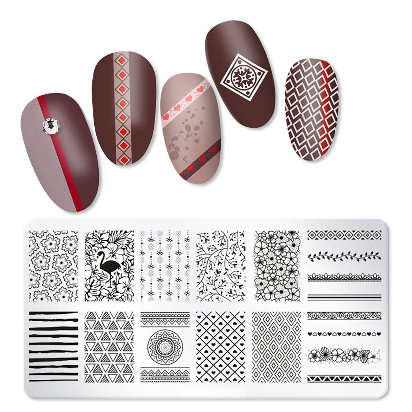 SILPECWEE 10Pcs Nail Stamping Plate Flower Butterfly Geometry Nail Stamps Nail Stencils Nail Plates Templates Stamping Plates for Nails Nail Art Accessories