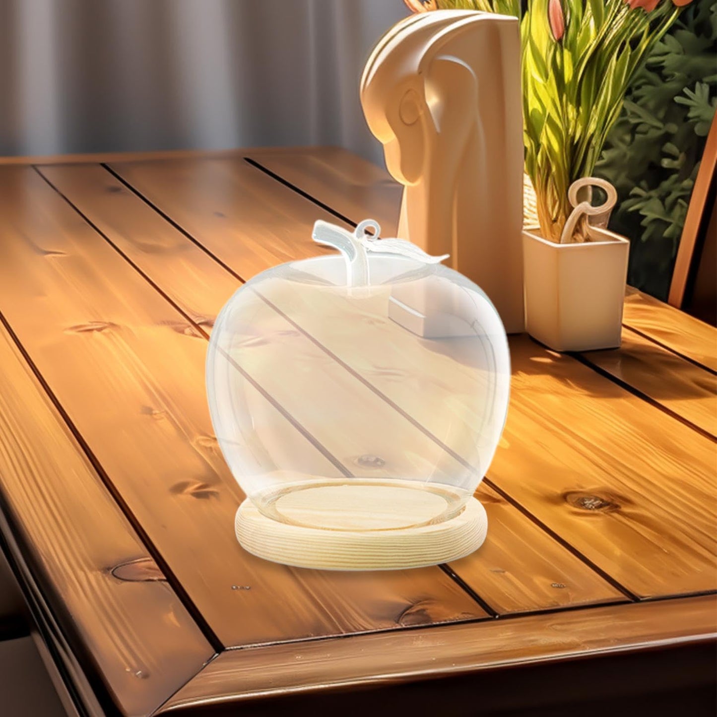 Clear Glass Dome Jar with Wooden Base Decorative DIY Flower Craft Tabletop Display Dia 3.5inch for Home Decor Valentine's Day, Beige