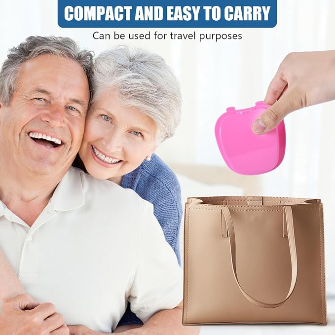 2 Pack Colors Denture Bath Case Cup Box Holder Storage Soak Container with Strainer Basket for Travel Cleaning (Blue and Pink)