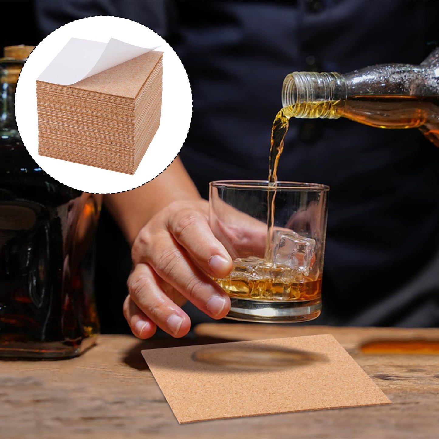 300 PCS 4 x 4 Inch Self Adhesive Cork Squares, Squares Backing Cork Tiles Sheets for Coasters, Perfect for DIY & Craft Projects