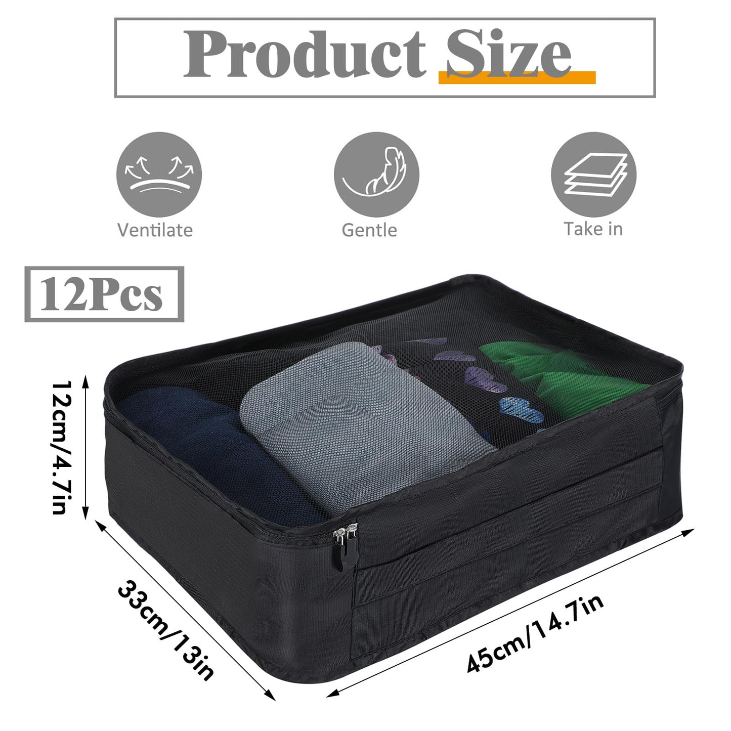 12 Pcs Packing Cubes for Suitcase Travel Luggage Bags Bulk Mesh Organizer Set for Hiking Camping Backpacking Clothes Accessories