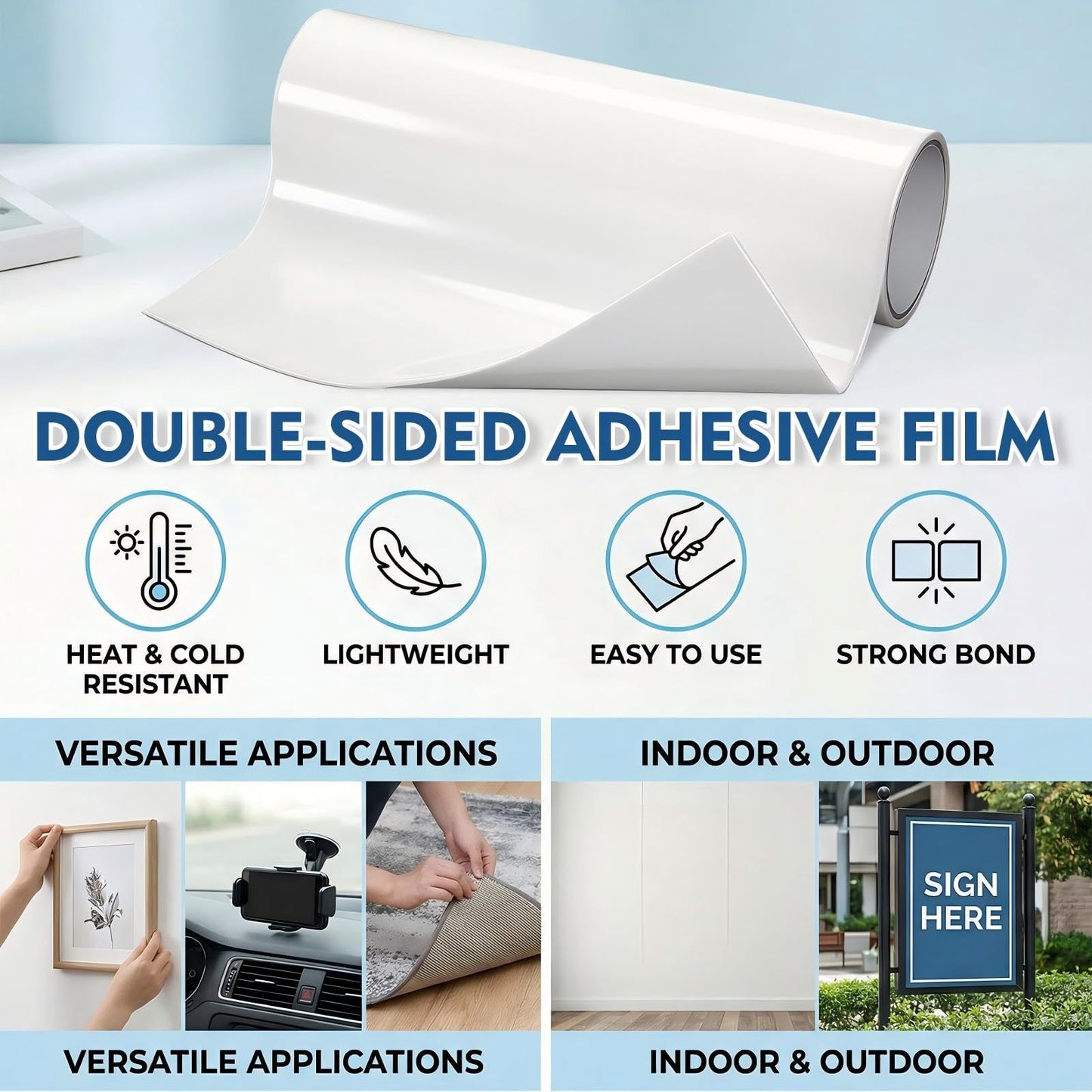 Eaasty 1 Roll 12" Width x 20 ft Length 468 Double Sided Adhesive Transfer Tape Sheet Roll for Bonding and Laminating