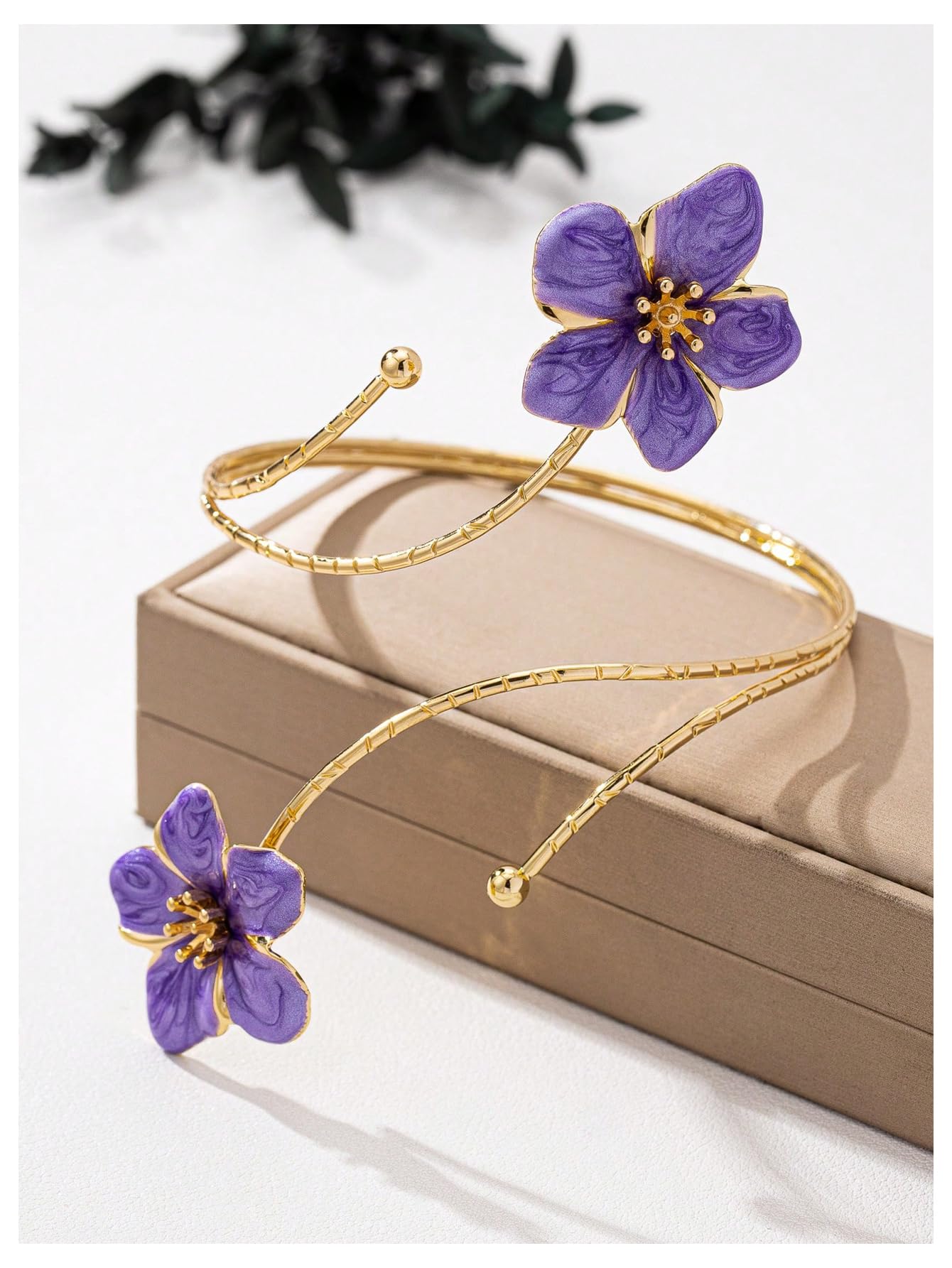 MakeMeChic Beach Gold Arm Cuff Jewelry for Women Bangle Band Armlet Flower Upper Arm Cuff Bracelet Summer Beach Essentials Purple One-Size
