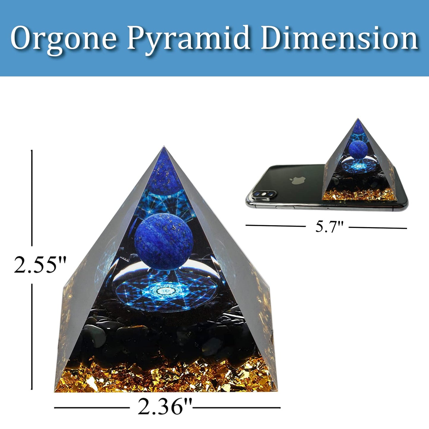 Orgone Pyramid, Lapis Lazuli Healing Crystal Pyramid and Orgonite Healing Stones, Protection Crystal Energy Generator for Meditation, Stress Reduce, Yoga