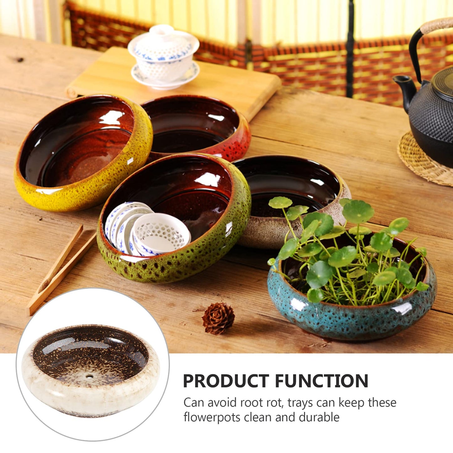 Ceramic Flower Pot 7.3 Inch Hydroponic Planter Bowl for Succulent and Water Plants Creative Gardening Vessel for Home Office Balcony Decoration