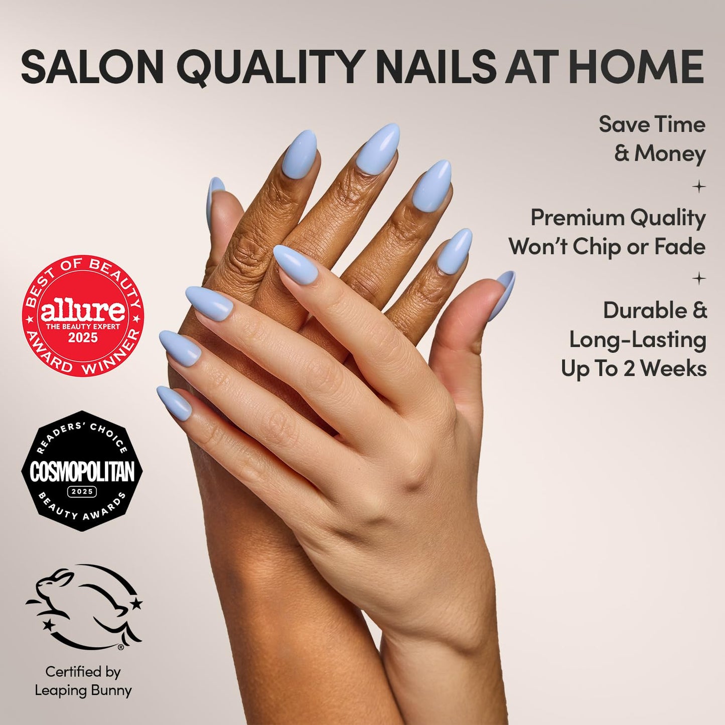 Glamnetic Press On Nails - Soft Blue | Short Almond Blue Fake Nails with Glossy Finish, Salon Quality | 15 Sizes - 30 Nail Kit with Glue