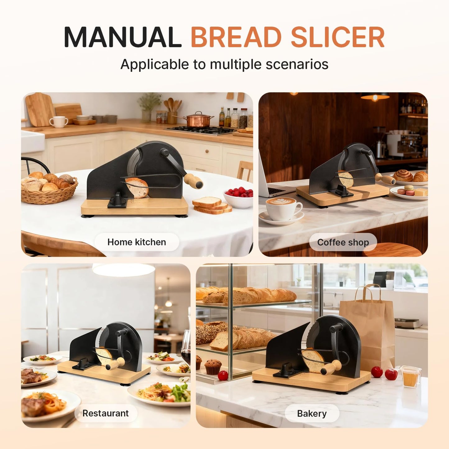 Upgraded Manual Bread Slicer for Homemade Sourdough Bread Adjustable Thickness& Evenly Slicing, Metal Guide, Hand Crank Bread Slicer with Scale Line & Suction Base,Sharp Stainless Steel Blade