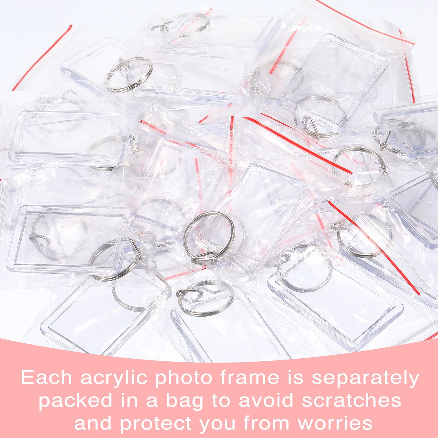 Yaomiao 50 Pcs Acrylic Photo Frame Keychain Holder 1.3 x 2 Inch Photo Picture Insert Blank Keyring for DIY Craft