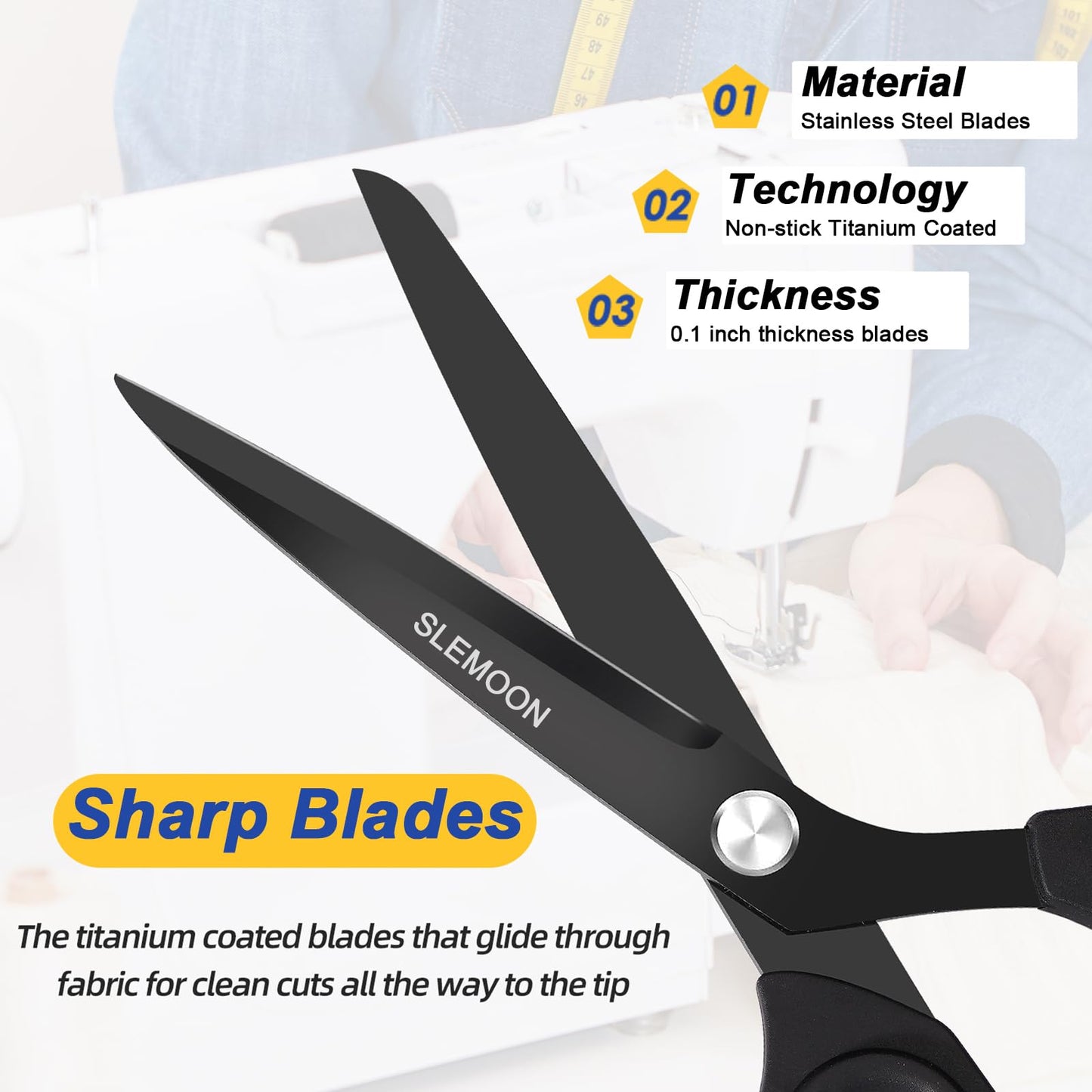 SLEMOON 10" Scissors All Purpose, Heavy Duty Premium Stainless Steel Tailor Scissors, Comfort Grip Handles for Fabric, Leather, Sewing & Crafting