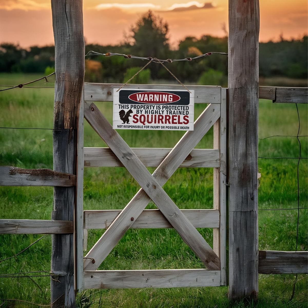 Warning Signs, The Property is Protected By Highly Trained Squirrels Sign, Decorative Wood Hanging Wood Plaque, Funny Warning Decor, Door Gate Hanger, Cute and Funny Garden Decor, Yard Decor