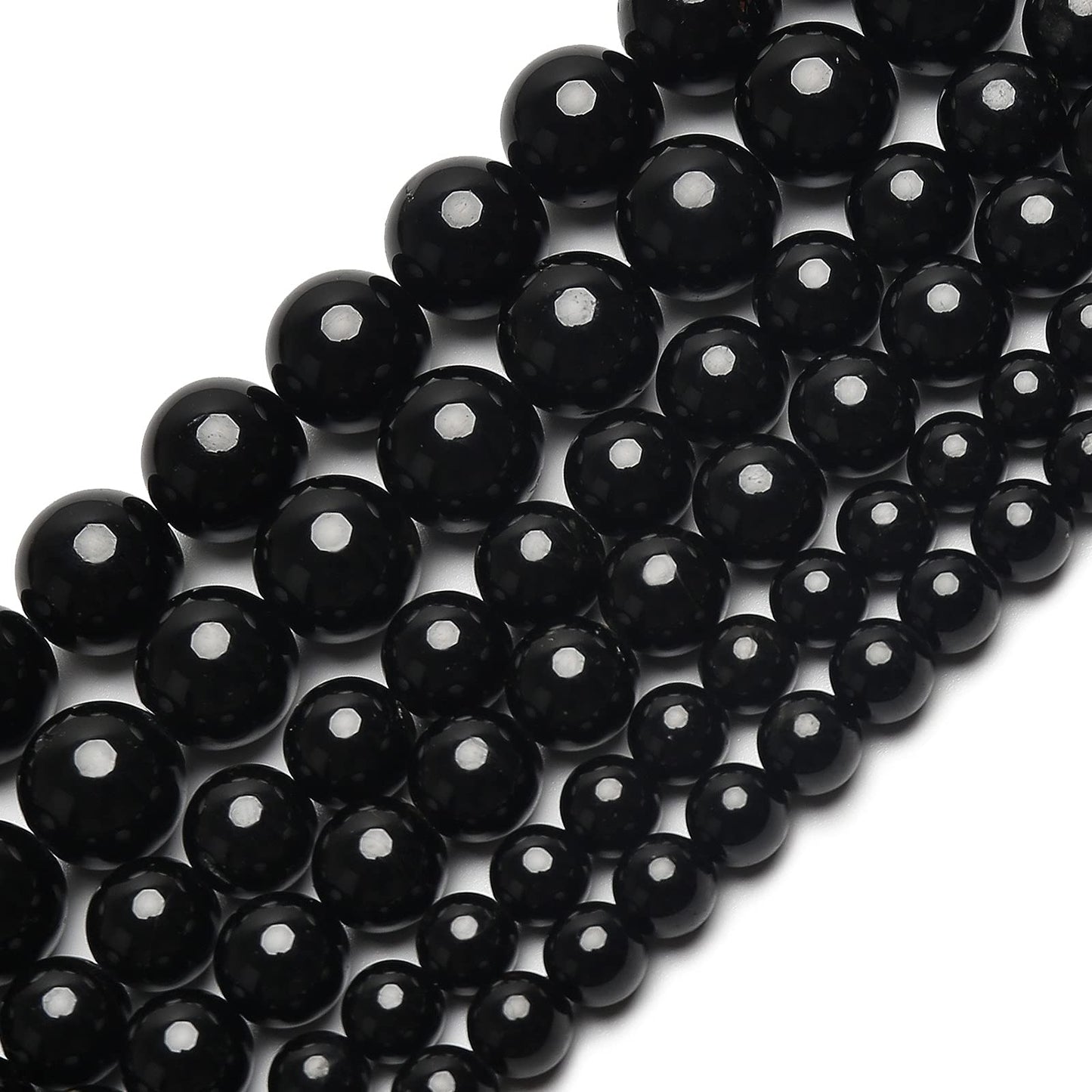 70PCS Natural 8MM Healing Gemstone, Black Tourmaline Energy Stone Round Loose Beads, Semi-Precious Crystal Beads with Free Elastic String for Jewelry Making DIY