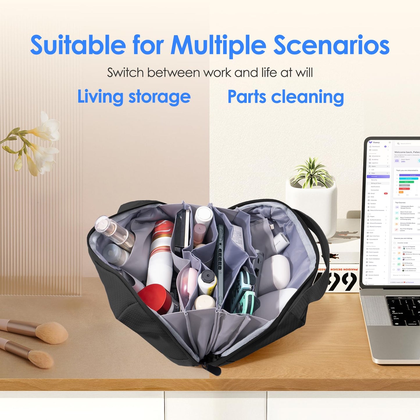 LENTION Premium Electronics Organizer Case with Handle, Large Multi-Compartment Travel Tech Bag for Tablet, Macbook Chargers, Cables, AirPods, Hard Drive Case Waterproof Travel Accessory(M372 Black)