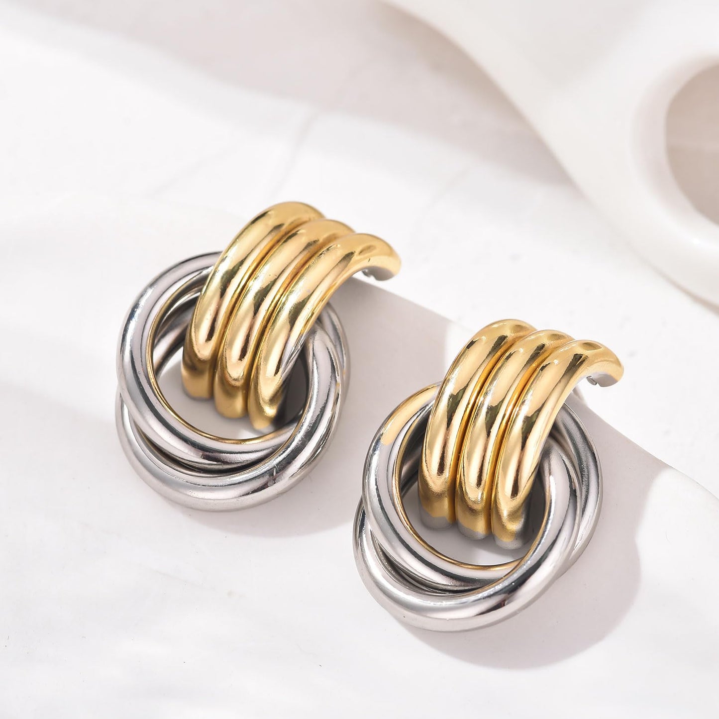 Gold Silver Knot Earrings Chunky Large Knotted Drop Dangle Statement Earrings for Women