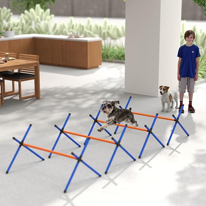PawHut Dog Agility Training Equipment, Adjustable Height, 4 Pieces, Orange
