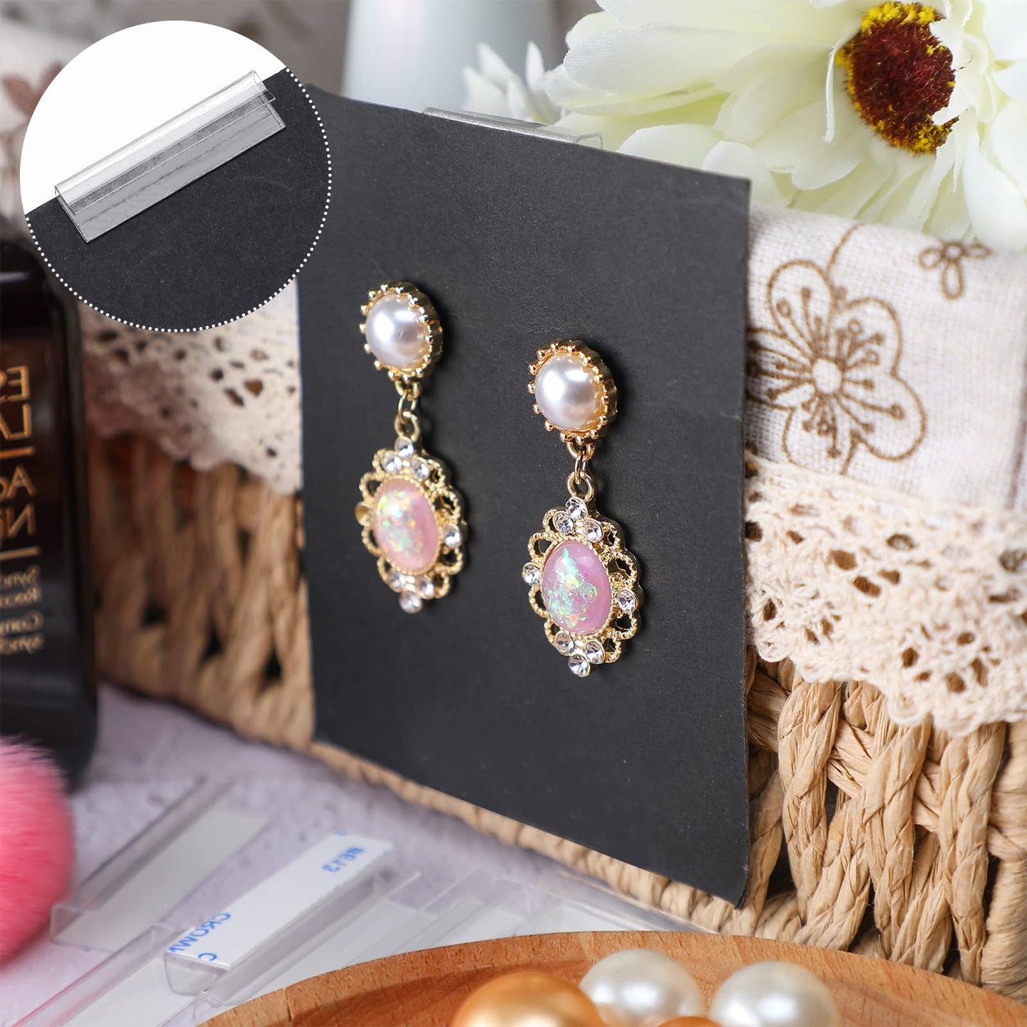 Tatuo 450 Pcs Earring Card Adapter Bulk Self Adhesive Lip Adapter Plastic Lip Hanger for Earring Card Necklace Jewelry Display, 1.54 x 0.43 inch