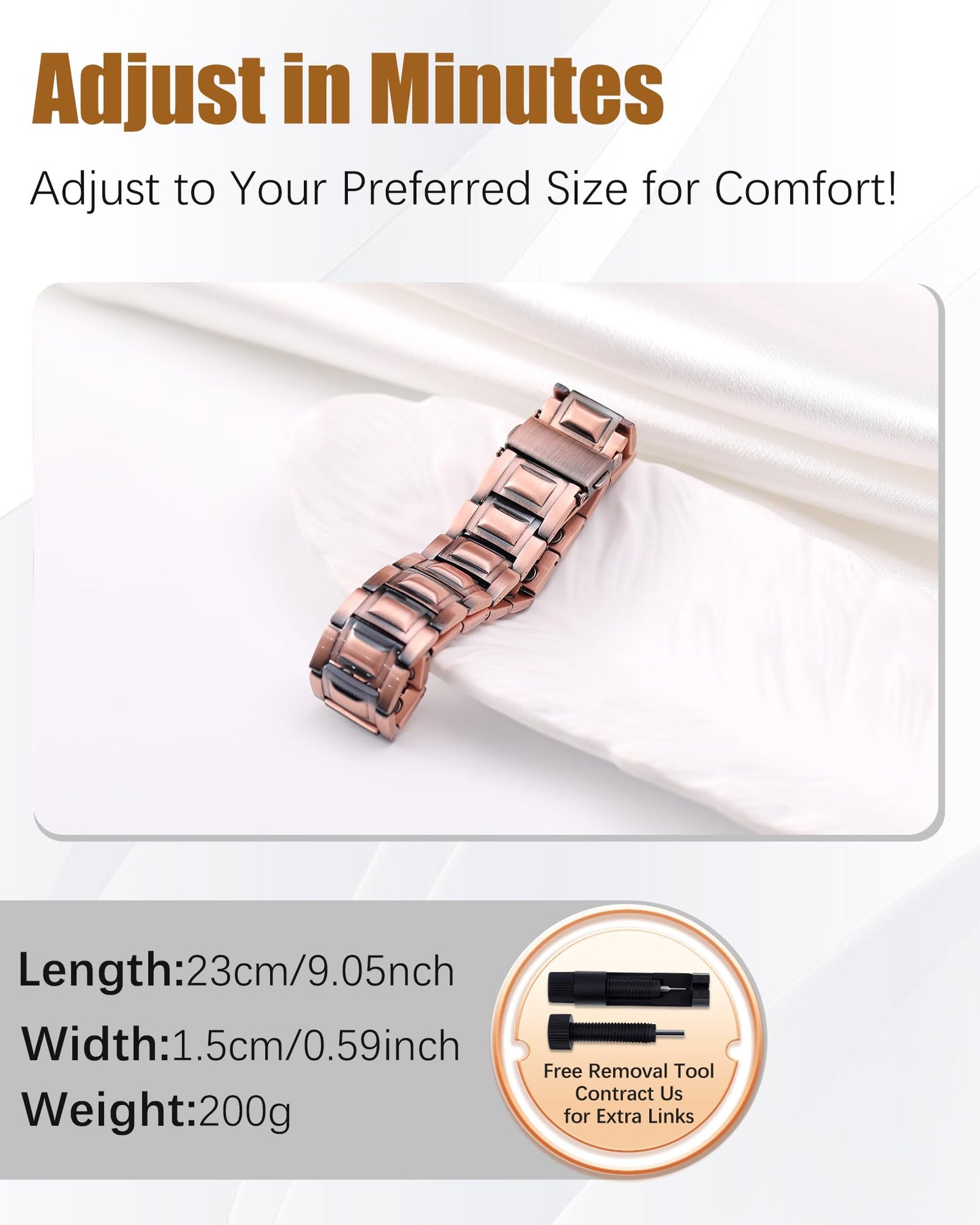 Jeracol 3X Strength Magnetic Copper Bracelet for Men - 99.9% Pure Copper Bracelet & Ring Set - Premium Fold-Over Clasp and Adjustable Length Sizing Tool & Jewelry Box