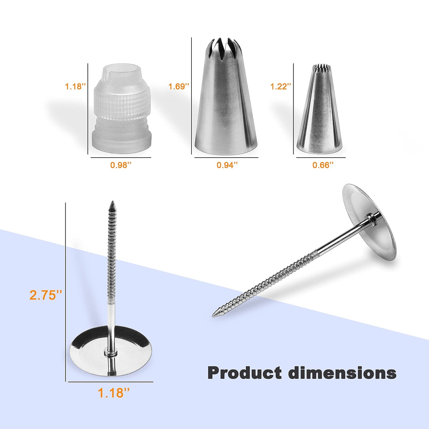 FIVETASCake Decorating kit for Beginners-52 Numbered Icing Tips with Pattern Chart,2 Flower Nails and 1 Coupler.Piping Tips Set with storage box.