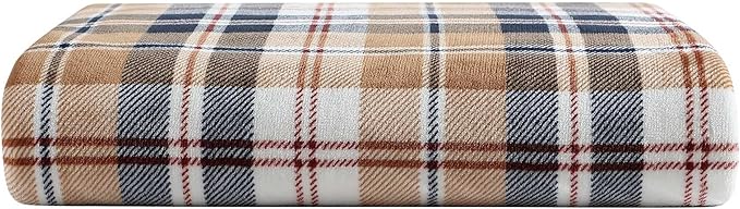 Eddie Bauer - Twin Blanket, Reversible Plush Bedding, Plaid Home Decor, Oeko-Tex Certified (Tralhead Plaid Beige, Twin)