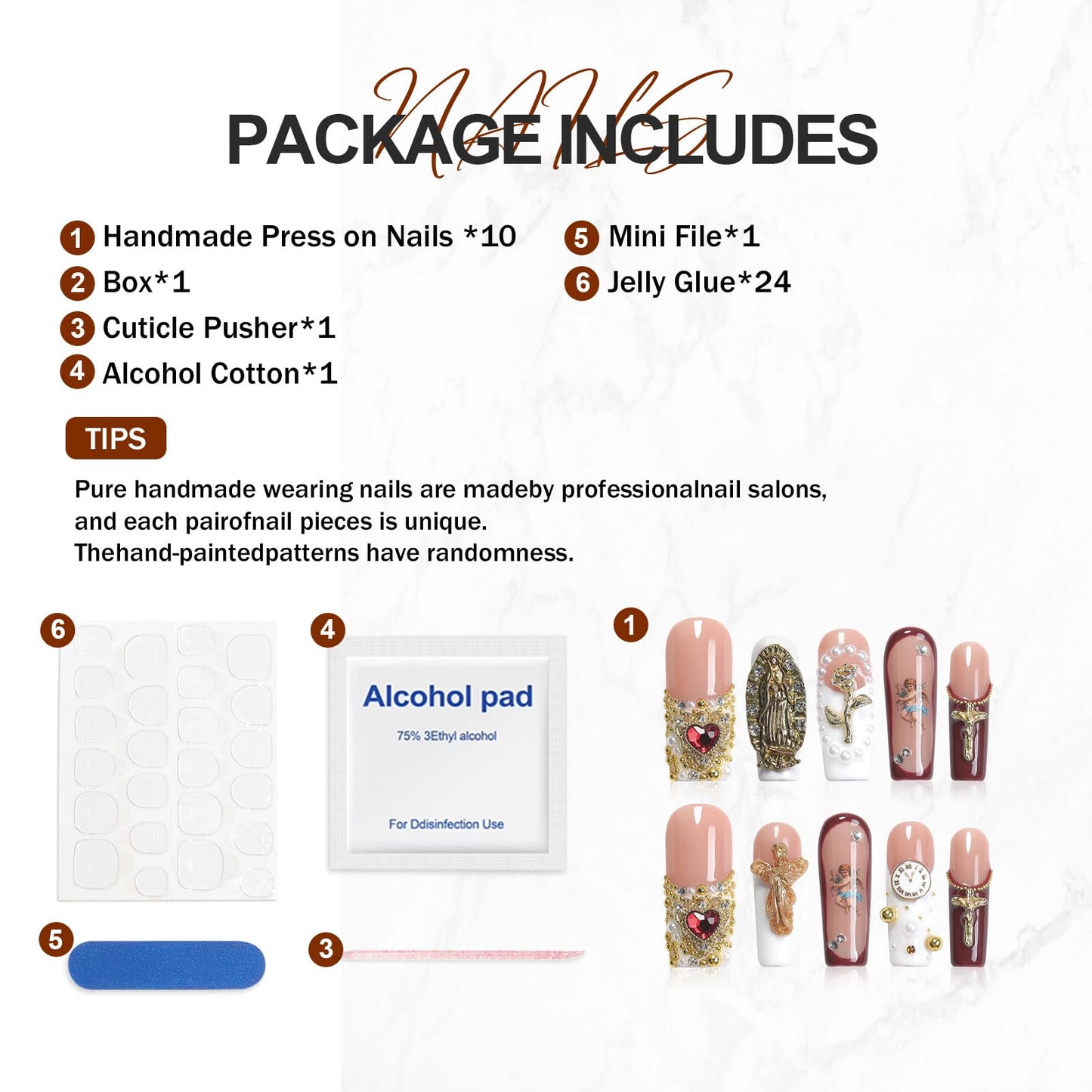 HOMSERA Handmade Press On Nails long Coffin, Reusable Stick On Fake Nails with Nails Glossy Stick on Nails Full Elegant Sexy Style For Women