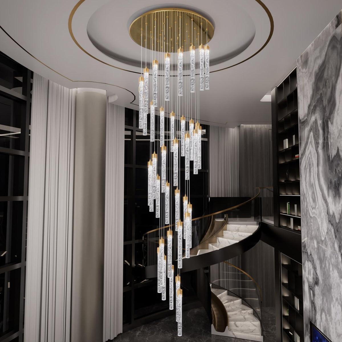 Chandeliers for Living Room 38-Lights Modern Crystal Light Extra Large Chandelier Light Fixture Entryway Foyer High Ceiling Chandeliers Lighting with Sloping Ceiling (Gold Chandelier)