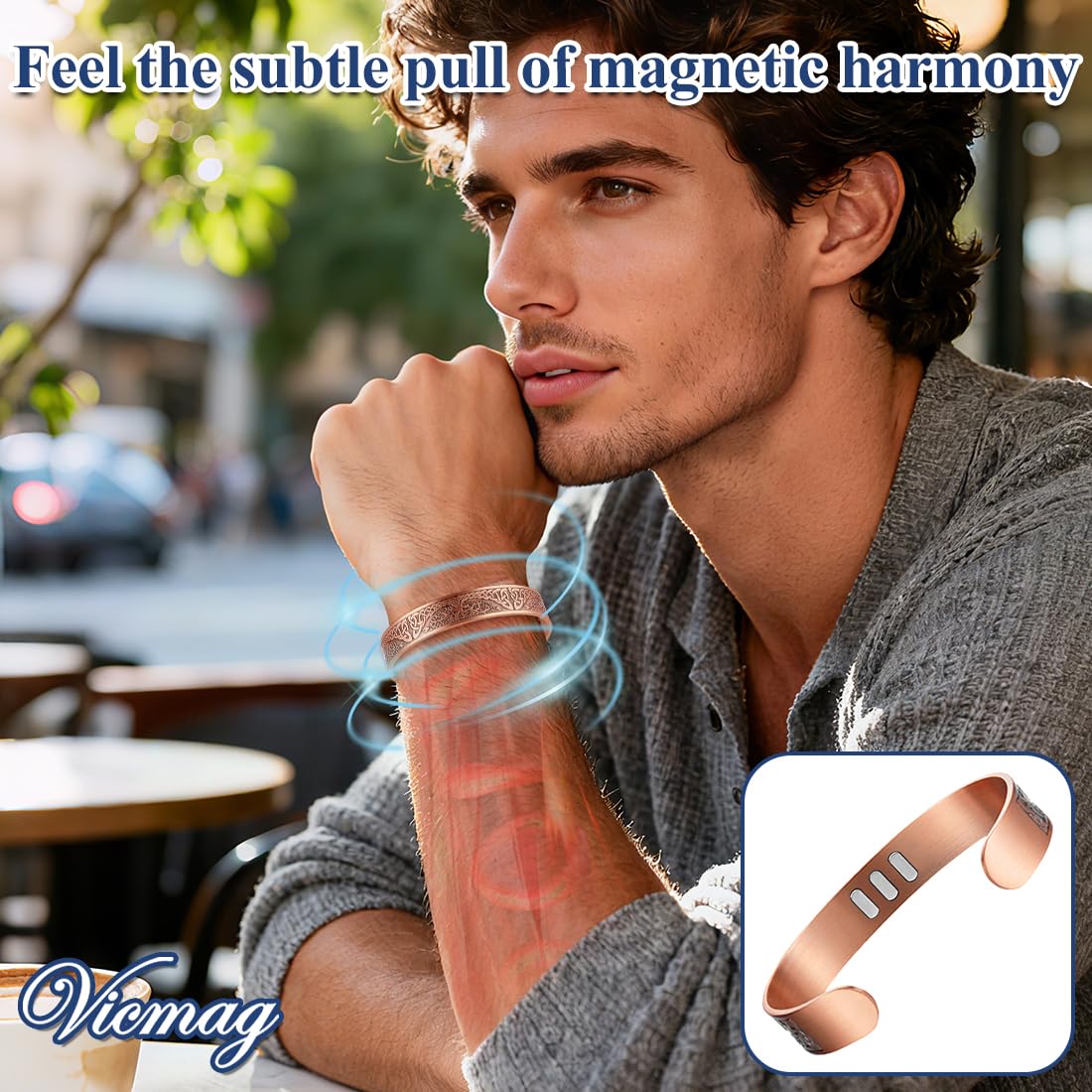 Vicmag Copper Bracelet for Men 9X Strength Magnetic Bracelet Men 99% Pure Copper with 5000 Gauss Magnets, Present Box Adjustable(Life Tree)