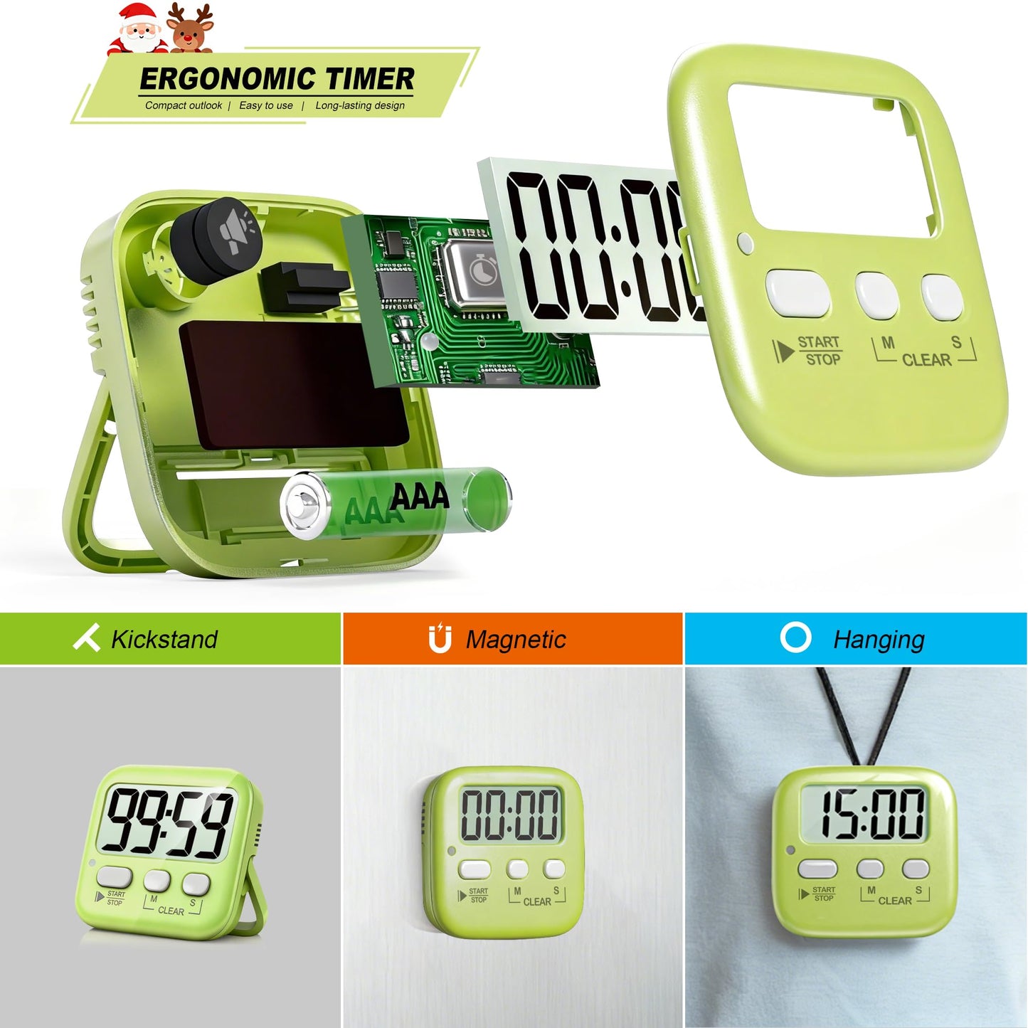 Antonki 2 Pack Digital Timer for Kids, Magnetic Countdown Kitchen Timers for Cooking, Egg, Classroom, Teacher, Exercise, Study, Oven - Battery Included