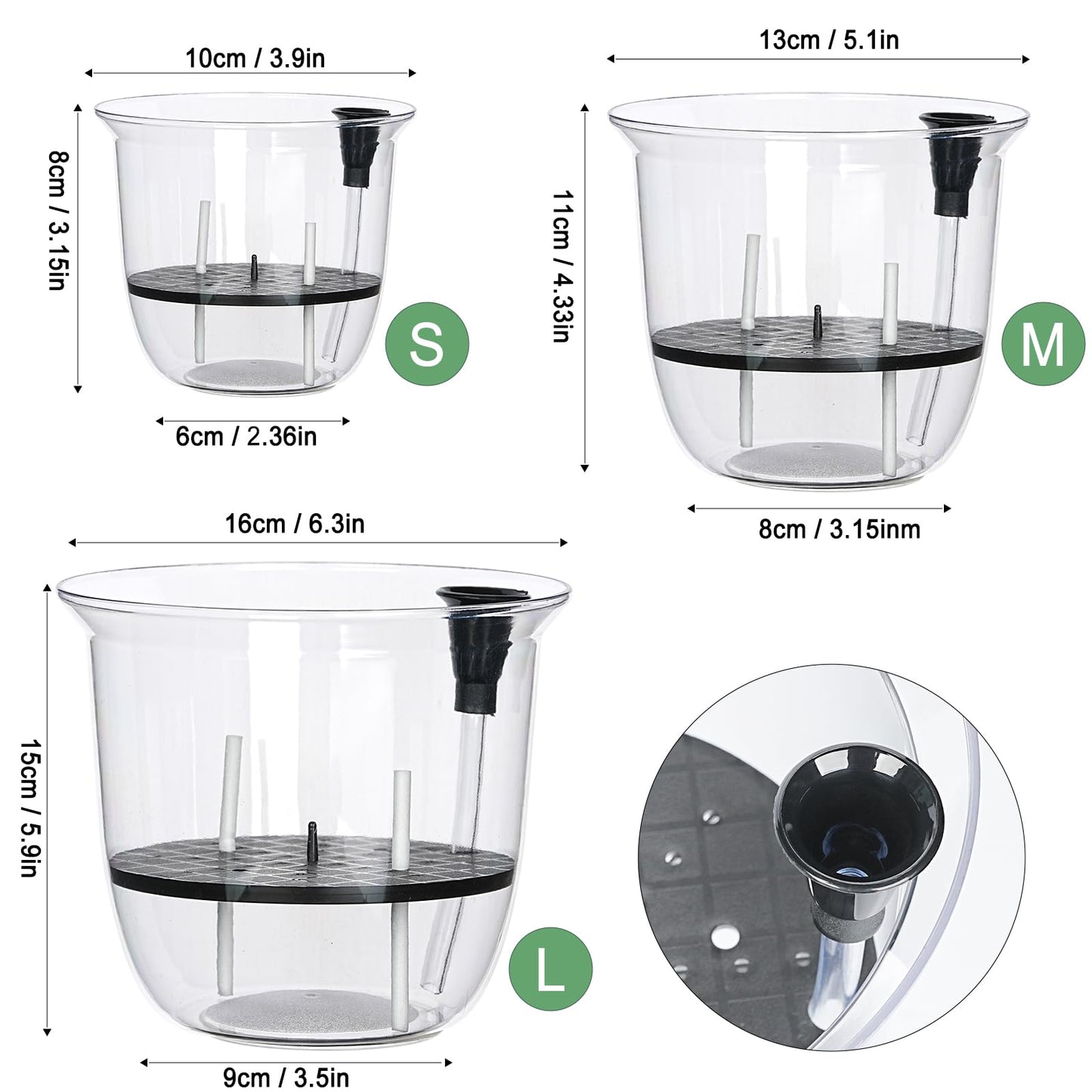 IWNTWY Self Watering Pots, 3 Pack 5 Inch Clear Plant Pot Self Watering Planter Flowers Pot with Deep Reservoir for Indoor Plants (3 Medium)