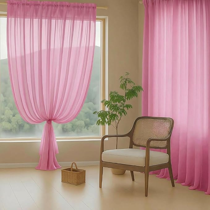 Sheer Curtains 84 Inches Long 2 Panels, Elegant Airy Transparent Light Filtering Window Curtains, Window Drapes for Living Room Bedroom, Top Dual Rod Pocket Design, Hot Pink, 2x42Wx84L Inches